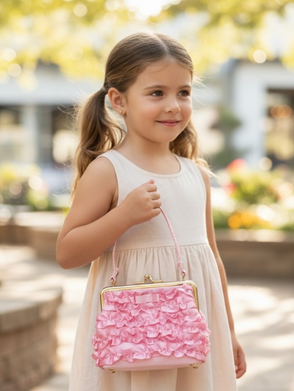 Toby NYC little girls fancy purse in pink frilly